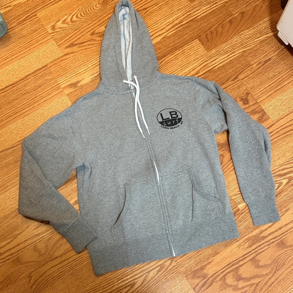 LB Long Beach Surf Gray Zip-Up slim fit Hoodie, small